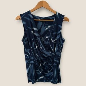 DKNY Navy and White Draped Sleeveless Top